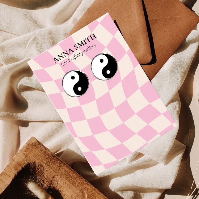 Retro Pink Muster Groovy Vintag Study Earring Visitenkarte (Von Creator hochgeladen)
