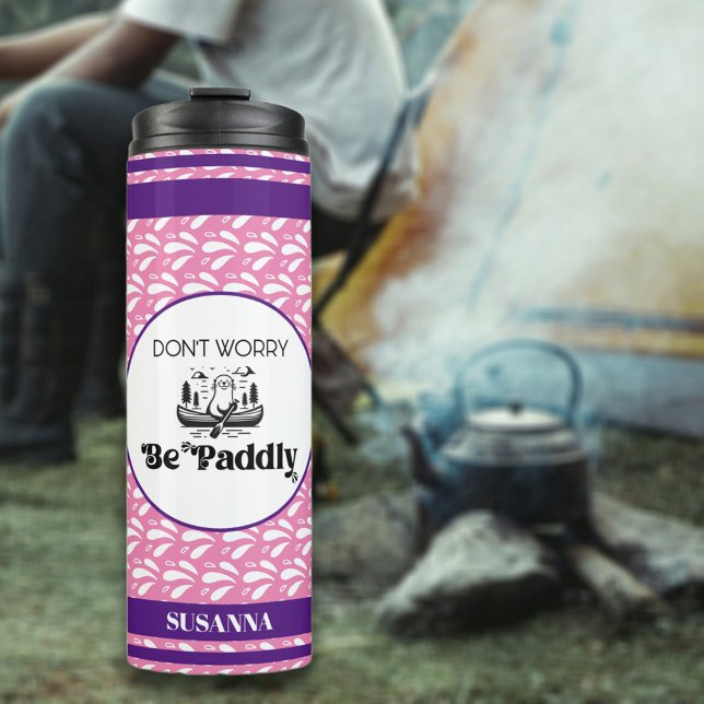 Retro Pink Muster Streifen Canoe Otter Individuell Thermosbecher (Von Creator hochgeladen)