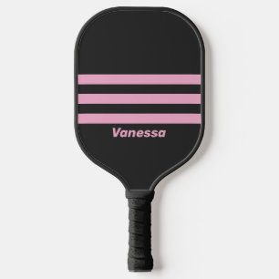 Retro Pink Nacht Drei Streifen quer mit Namen Pickleball Schläger
