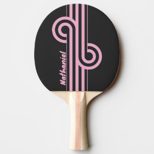 Retro Pink Nacht Streifen Loop mit Namen Tischtennis Schläger