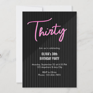 Retro Pink Neon 30. Geburtstag Einladung