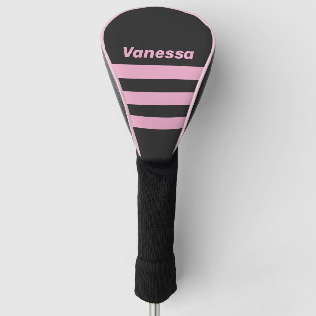 Retro Pink Night Three Across Striping with Name Golf Headcover (Vorderseite)