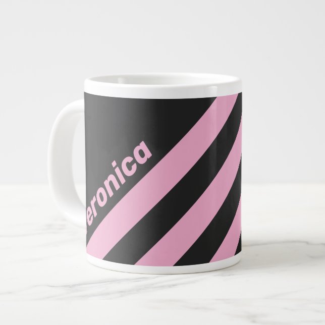 Retro Pink Night Three Stripes with Name Jumbo-Tasse (Vorderseite Links)