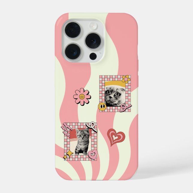 Retro Pink Nostalgische Katze iPhone Hülle (Rückseite)