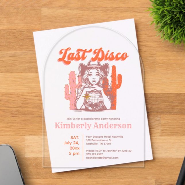 Retro Pink Orange Cowgirl Last Disco Nash Bash  Acryleinladungen (Von Creator hochgeladen)