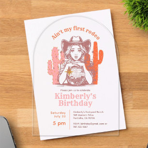Retro Pink Orange Disco Ball Cowgirl Geburtstag Acryleinladungen