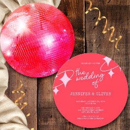 Retro Pink Orange Disco Ball Wedding Einladung