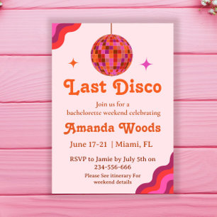 Retro Pink Orange Letzter Disco Junggesellinnenabs Einladung