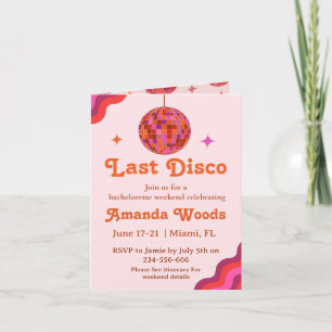 Retro Pink Orange Letzter Disco Junggesellinnenabs Einladung