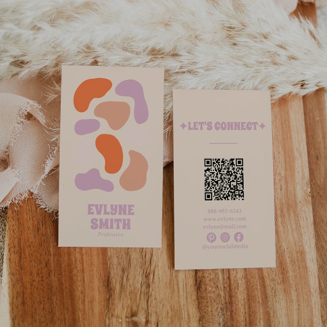 Retro Pink Orange QR Code Abstrakt Groovy Girly Visitenkarte (Von Creator hochgeladen)