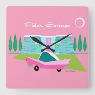 Retro Pink Palm Springs Akryllische Wall Clock Quadratische Wanduhr