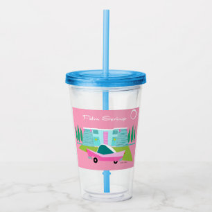 Retro Pink Palm Springs Akryllischer Tumbler Acryltrinkbecher