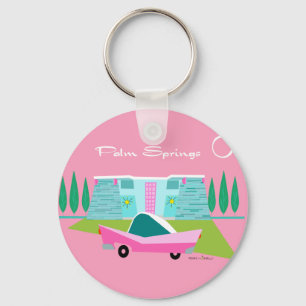 Retro Pink Palm Springs Button Schlüsselanhänger
