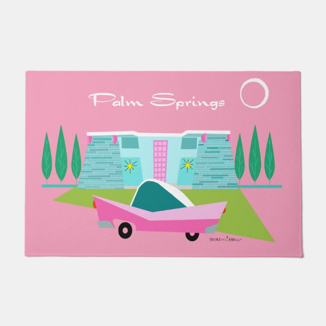 Retro Pink Palm Springs Door Mat Fußmatte (Vorderseite)