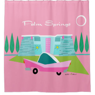 Retro Pink Palm Springs Duschvorhang