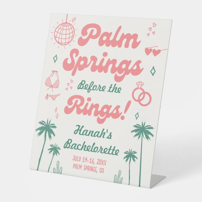 Retro Pink Palm Springs Junggeselinnen-Abschied Sockelschild (Vorderseite)