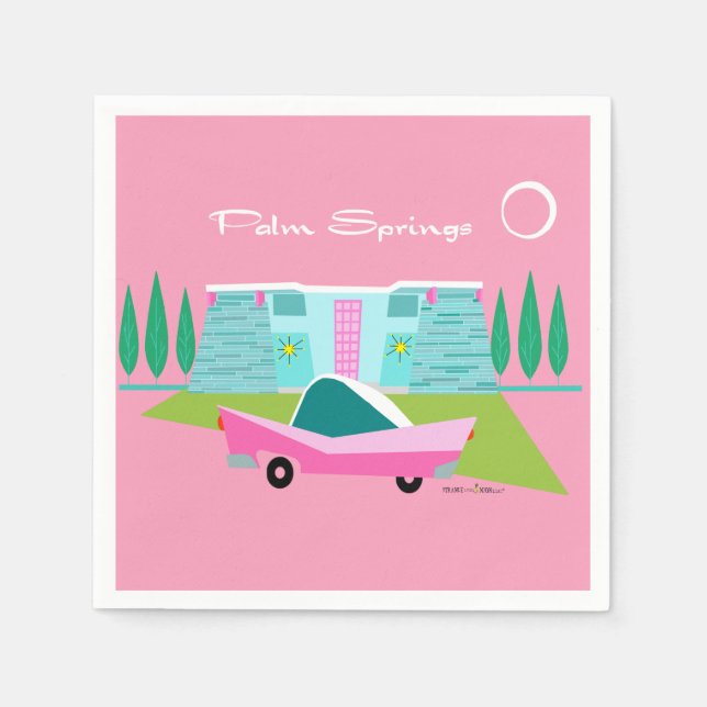 Retro Pink Palm Springs Paper Napkin Serviette (Vorderseite)