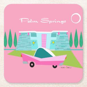 Retro Pink Palm Springs Paper Untersetzer