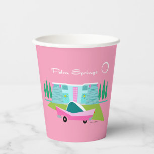 Retro Pink Palm Springs Papiertasse Pappbecher