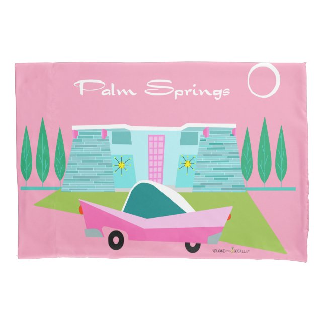Retro Pink Palm Springs Pillowcase Kissenbezug (Vorderseite)