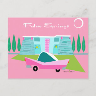 Retro Pink Palm Springs Postkarte