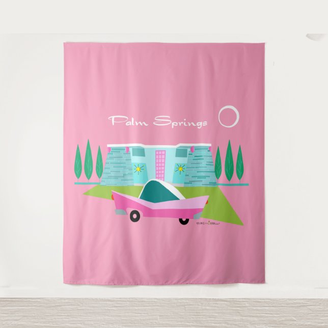 Retro Pink Palm Springs Tapestry Wandteppich (Vorderseite)
