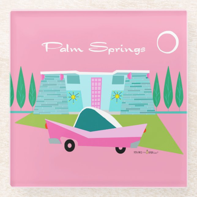 Retro Pink Palm Springs Untersetzer (Vorderseite)