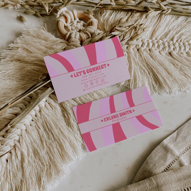 Retro Pink Pastel 70s Boho Groovy Girly Trendy Bus Visitenkarte (Von Creator hochgeladen)