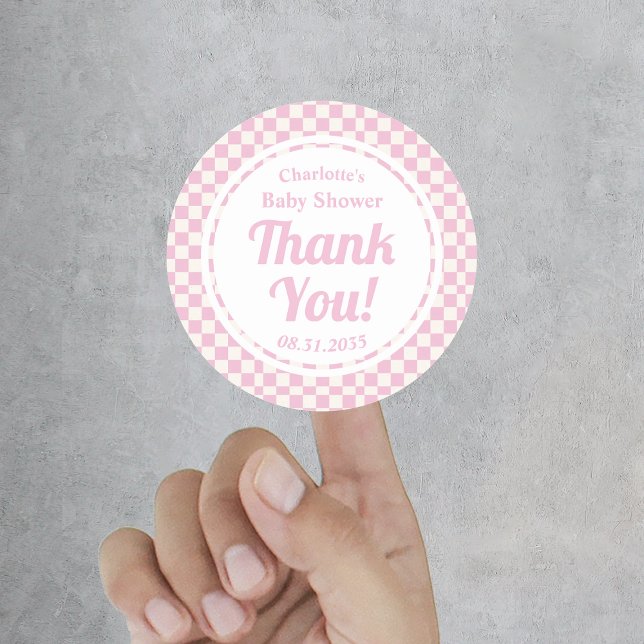 Retro Pink Pastel Girl Babydusche Danke Runder Aufkleber (Retro Pink Pastel Girl Baby Shower Thank You Classic Round Sticker
)