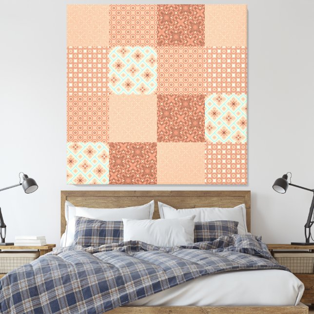 Retro Pink Patchwork Leinwanddruck (Insitu (Schlafzimmer))