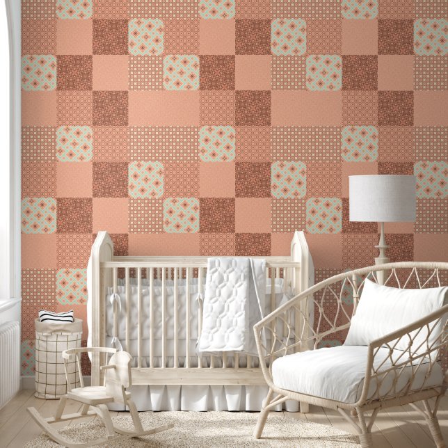 Retro Pink Patchwork Tapete (Kinder)