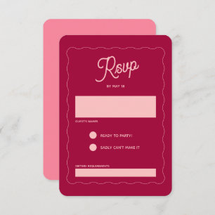 Retro Pink Peachy Fuchsia Wave Frame Wedding RSVP Karte