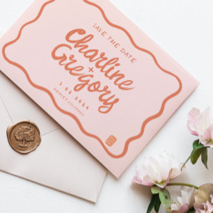 Retro Pink PeachyHandwriting Wedding Save the Date Einladung