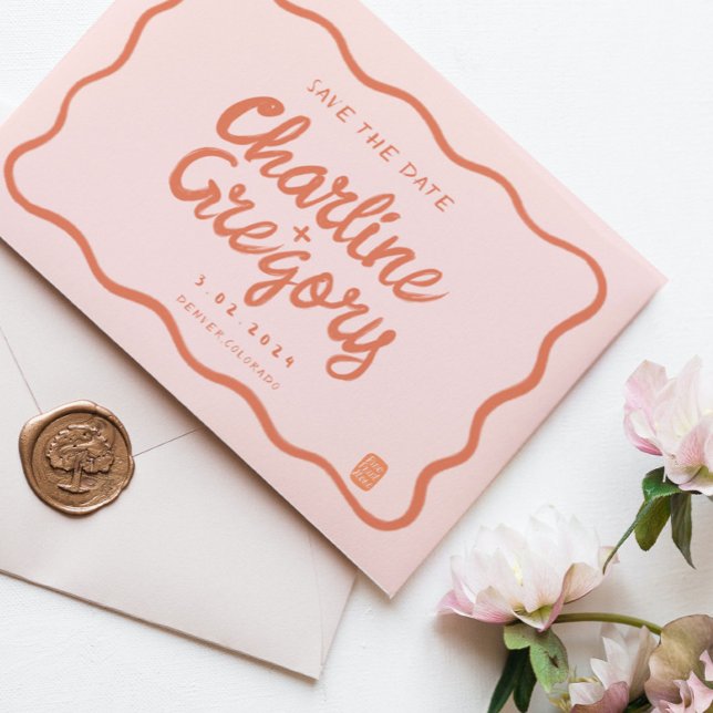 Retro Pink PeachyHandwriting Wedding Save the Date Einladung (Von Creator hochgeladen)