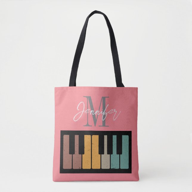 Retro Pink Piano Monogramm Name Personalisiert (Vorderseite)