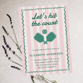 Retro Pink Pickleball Elegante Geburtstagsparty Einladung