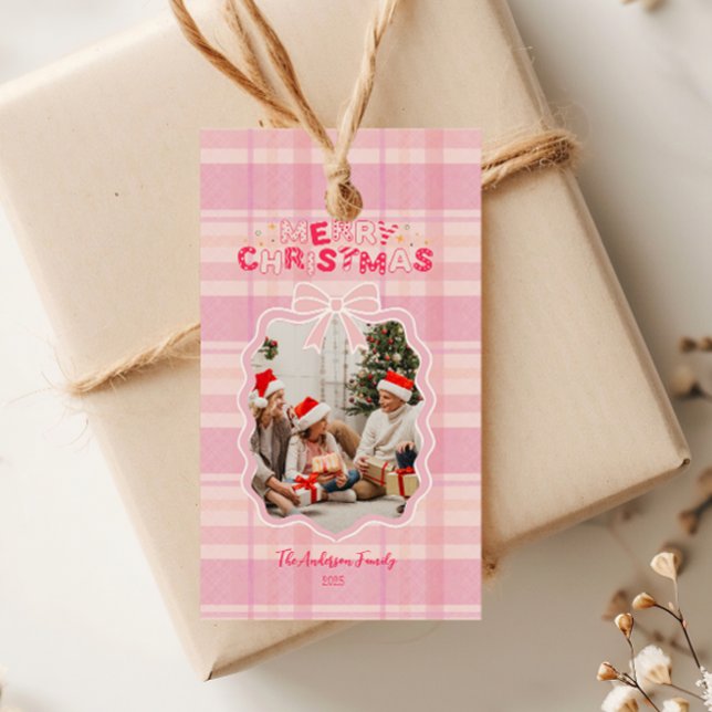 Retro Pink Plaid Whimsical Holiday  Geschenkanhänger (Von Creator hochgeladen)