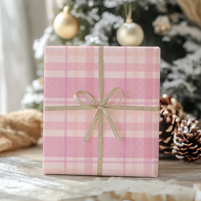 Retro Pink Plaid Whimsical Holiday  Geschenkpapier (Von Creator hochgeladen)