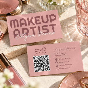Retro Pink Plum Visagisten QR Code Visitenkarte