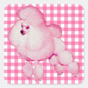 Retro Pink Poodle Gingham Stickers