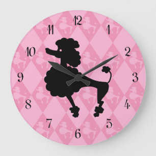 Retro Pink Poodle Große Wanduhr
