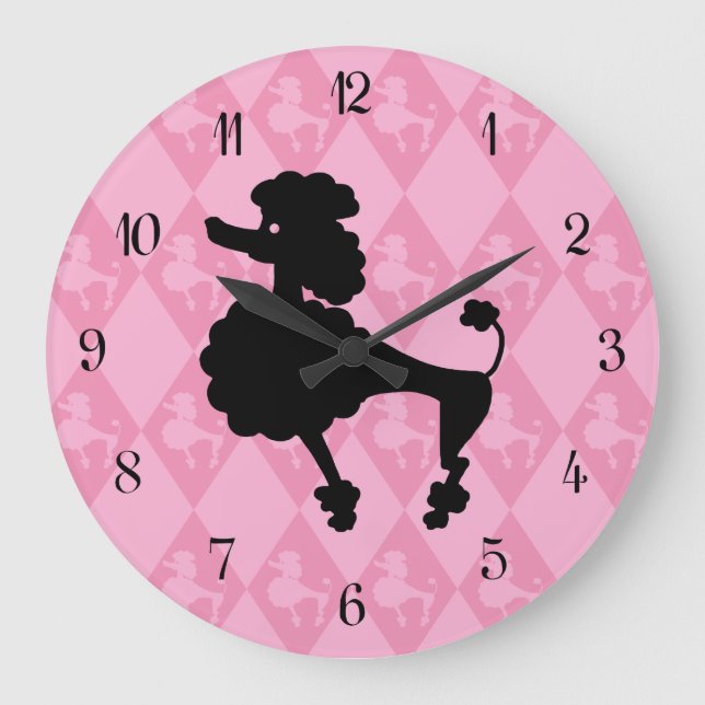 Retro Pink Poodle Große Wanduhr (Vorderseite)