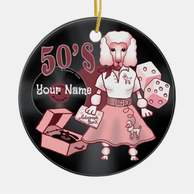 Retro Pink Poodle Ornament (Vorne)