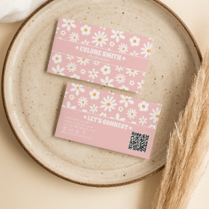 Retro-Pink-QR-Code Groovy Floral Boho Mädchenhaft  Visitenkarte