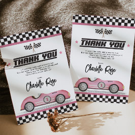Retro Pink Race Car Girl Geburtstagsparty Dankeskarte