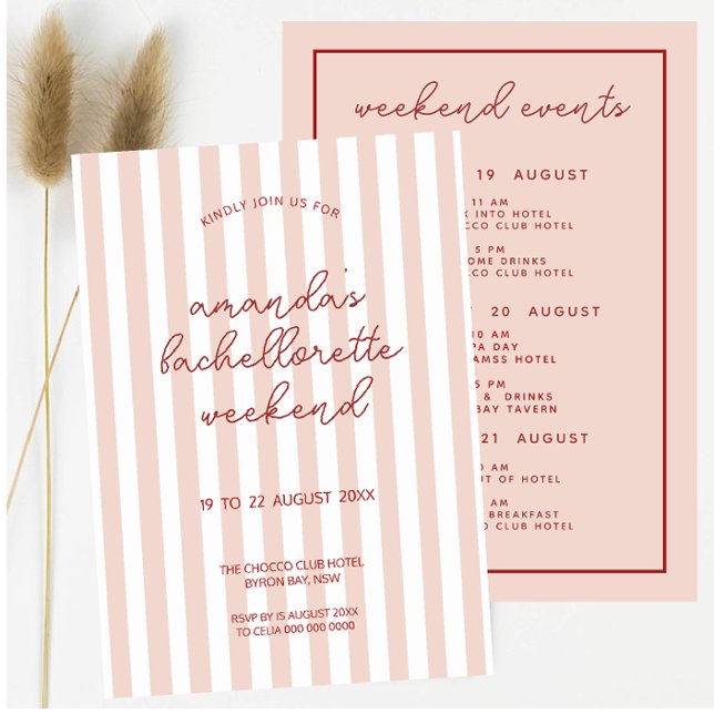Retro Pink Red Bachelorette Wochenende Einladung (Von Creator hochgeladen)
