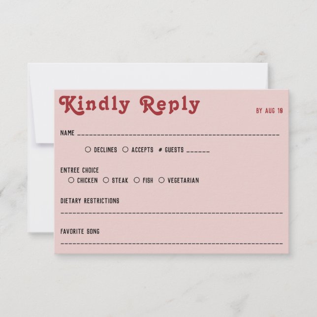 Retro Pink Red & Black Wedding RSVP Karte (Vorderseite)