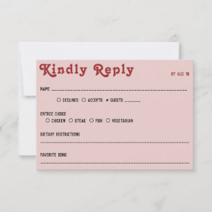 Retro Pink Red & Black Wedding RSVP Karte