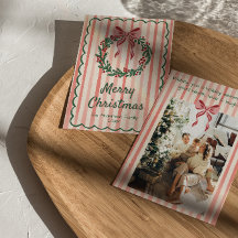 Retro Pink Red Green Gezeichnet Wreath Bow Weihnac