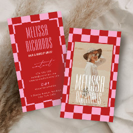 Retro Pink Red Groovy Beauty Salon Custom Photo Visitenkarte